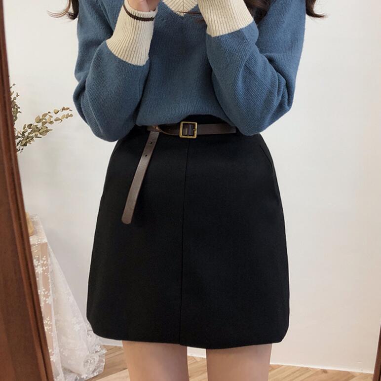 New Korean women's high waist short skirt woolen skirt A-line skirt