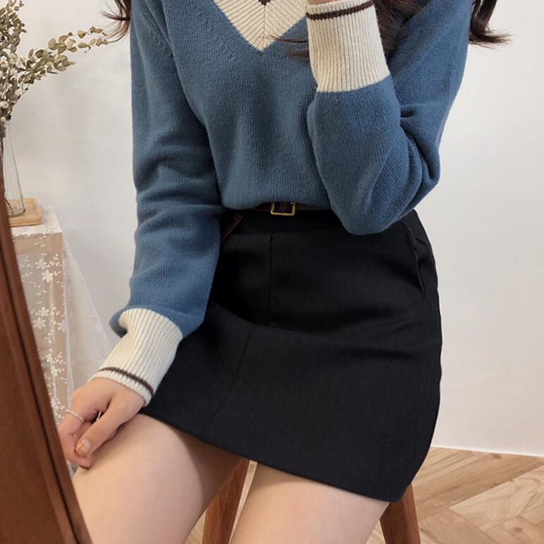 New Korean women's high waist short skirt woolen skirt A-line skirt