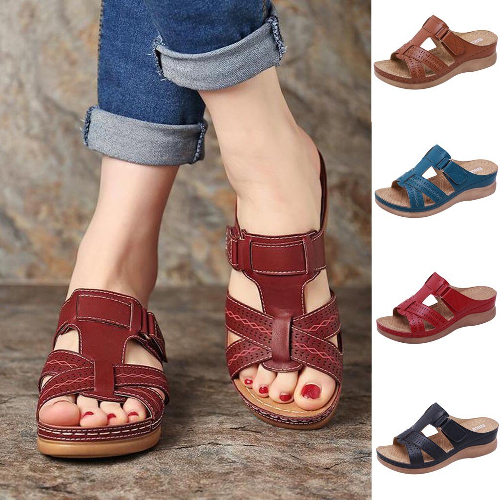 Casual sandals female solid color thick bottom cross drag women's shoes sandals