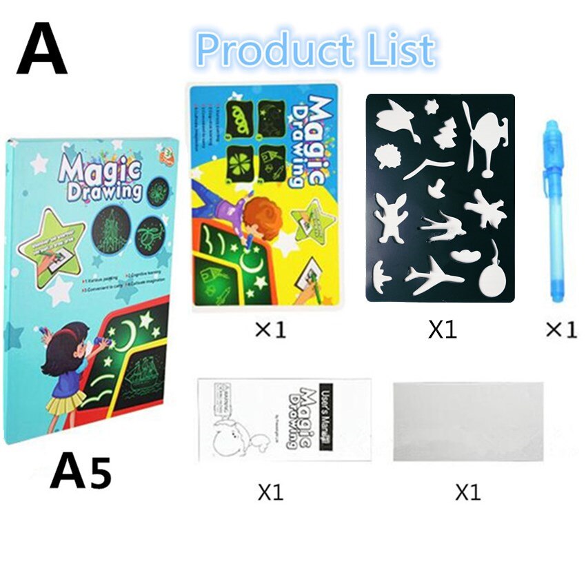 1PC A4 A5 LED Luminous Drawing Board Graffiti Doodle Drawing Tablet Magic Draw With Light-Fun Fluorescent Pen Educational Toy