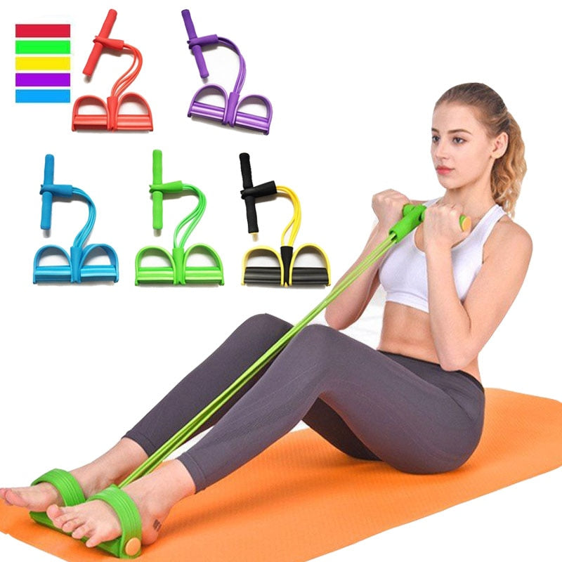 4 Tube Fitness Elastic Pull Rope Foot Pedal Body Slim Yoga Resistance Bands 4 Colors Workout Latex bands Fitness Equipment