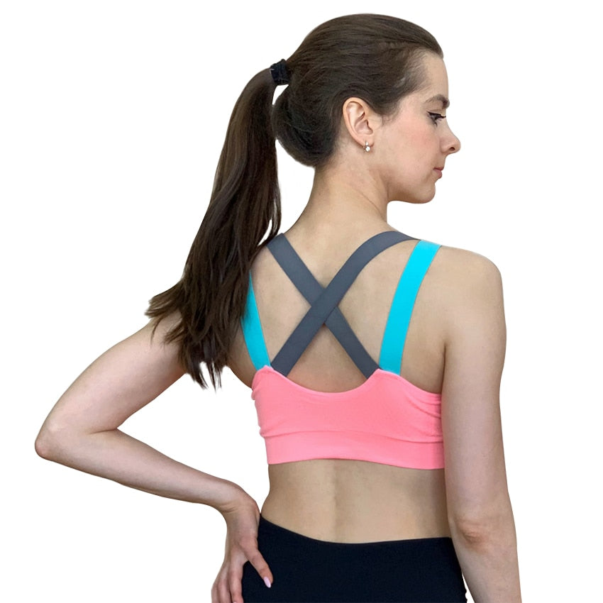 New sports bra cross beautiful back without steel ring shockproof running women's yoga underwear bra