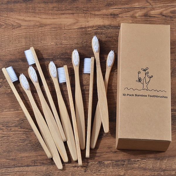 Adult bamboo toothbrush bamboo charcoal toothbrush 4 sticks 5 sticks bamboo toothbrush 10 sets off-the-shelf toothbrush set