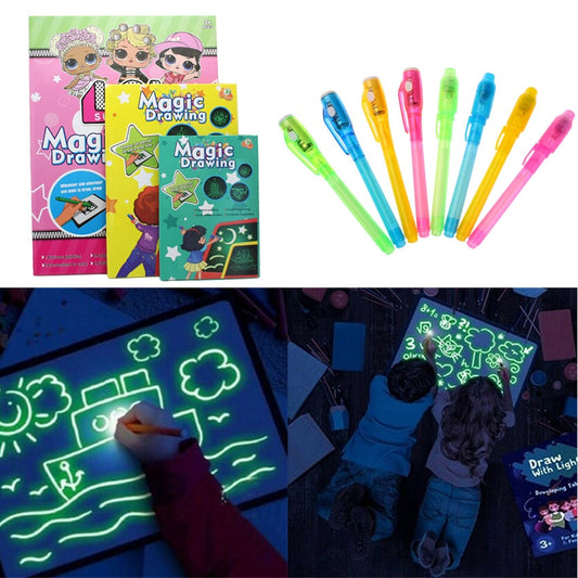 1PC A4 A5 LED Luminous Drawing Board Graffiti Doodle Drawing Tablet Magic Draw With Light-Fun Fluorescent Pen Educational Toy