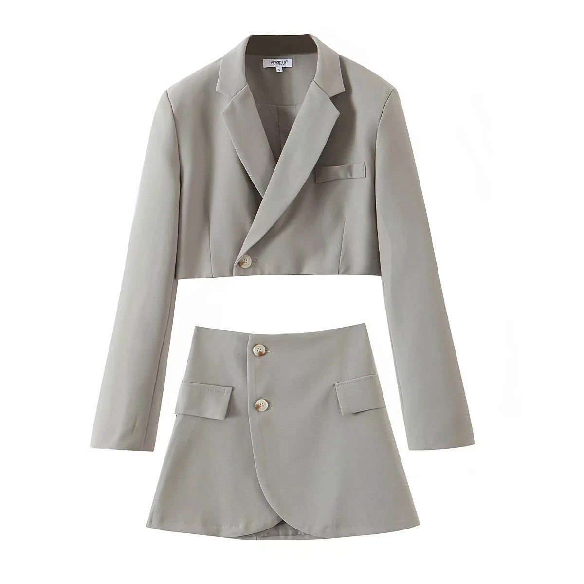 European and American fashion casual suit suit female oblique button short suit jacket + high waist pocket skirt