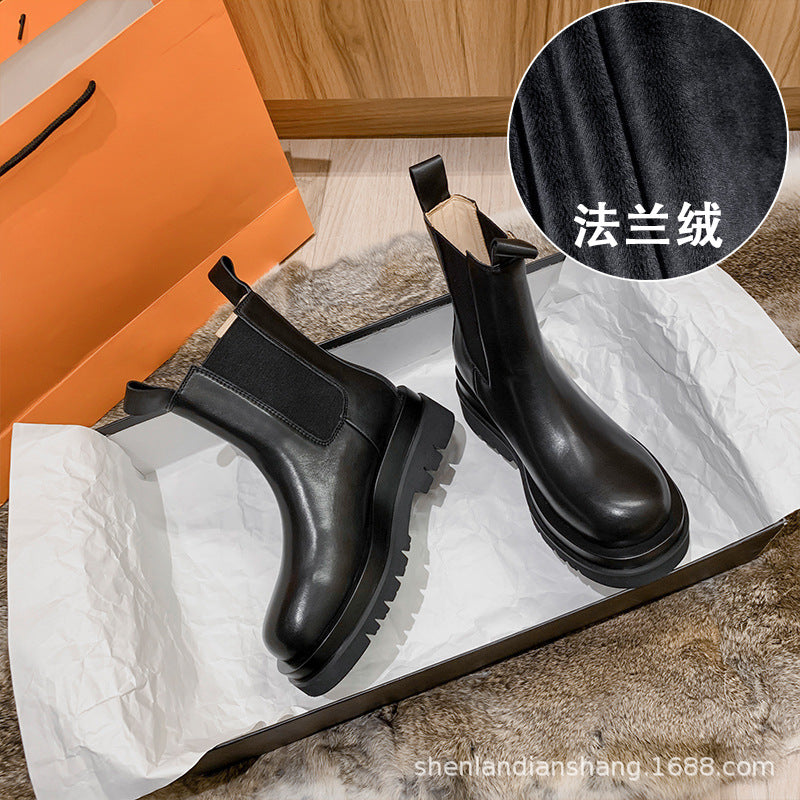 Chimney boots women's mona same style thick-soled Martin boots women's mid-tube heightened leather Chelsea short boots