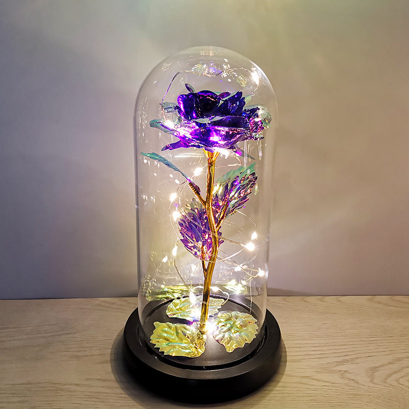 Rose flower glass cover gold foil flower with led light immortal flower Valentine's day Christmas ornaments