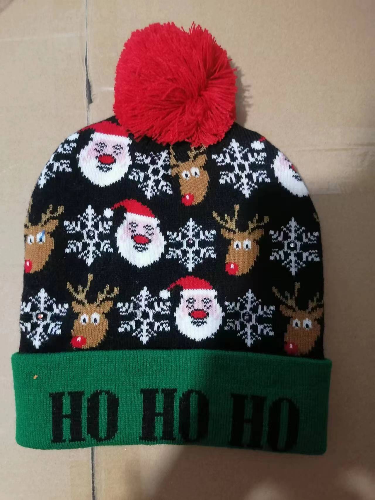 Christmas Decoration Luminous Christmas Hat Knitted LED Warm Adult Children Cartoon Printed Wool Hat