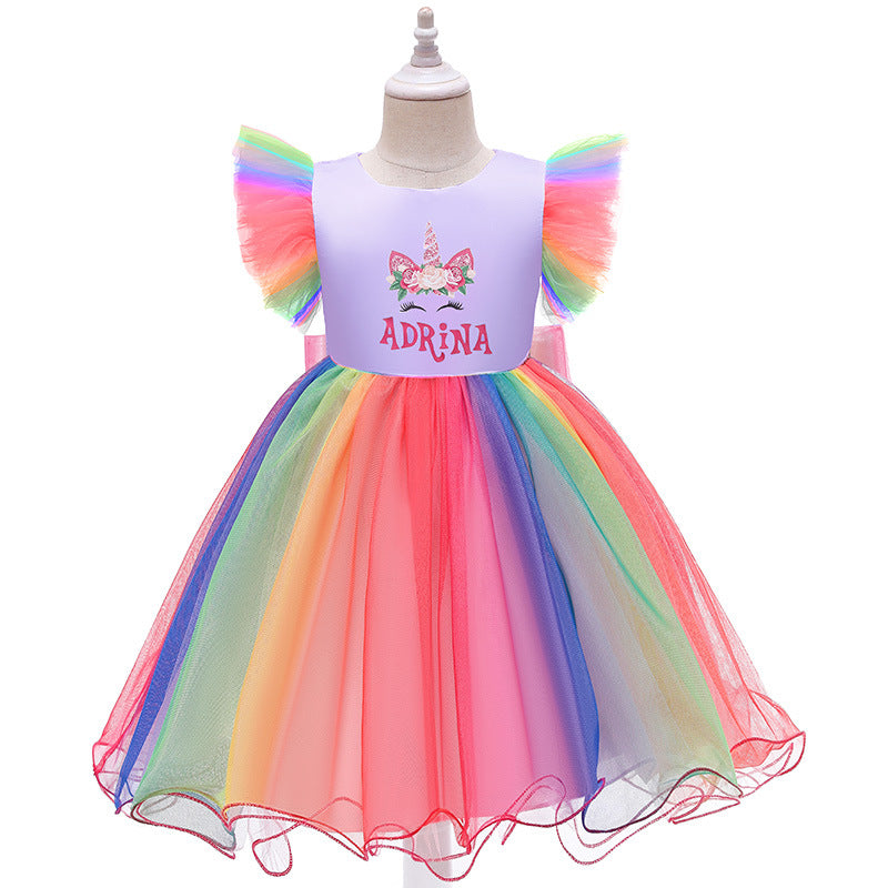 Children's clothing children's princess dress mesh unicorn Christmas dress