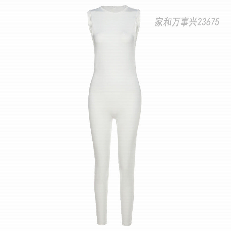 Sleeveless high waist sports jumpsuit female