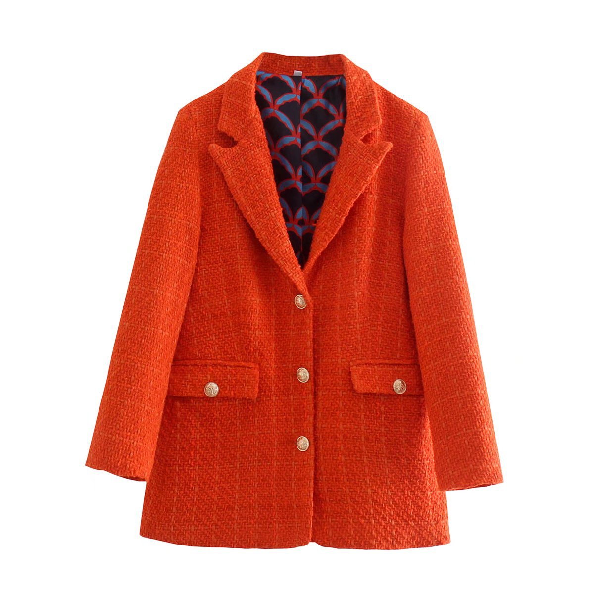 Europe and the United States new orange single-breasted lining suit jacket + split skirt suit