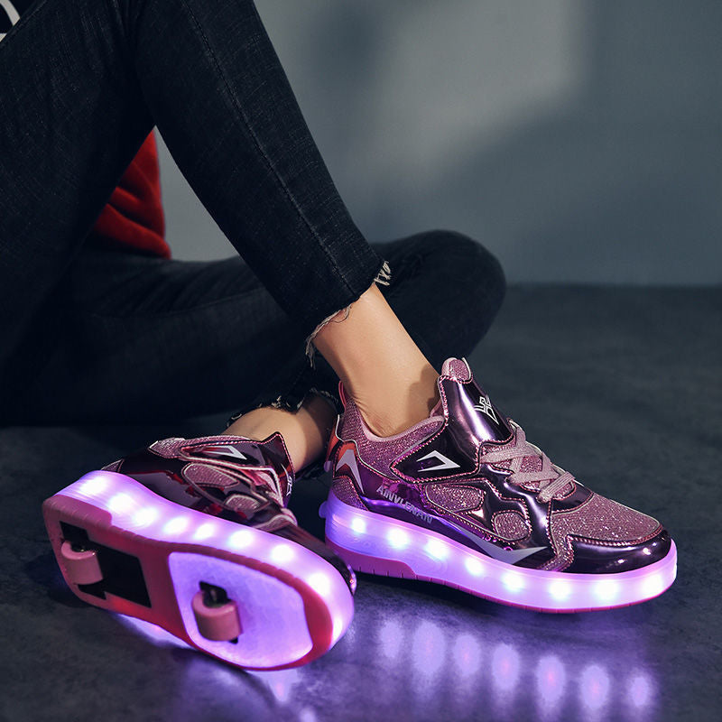 New Heelys shoes four-wheel charging boys roller skates girls shoes with wheels beginners novice with lights tide