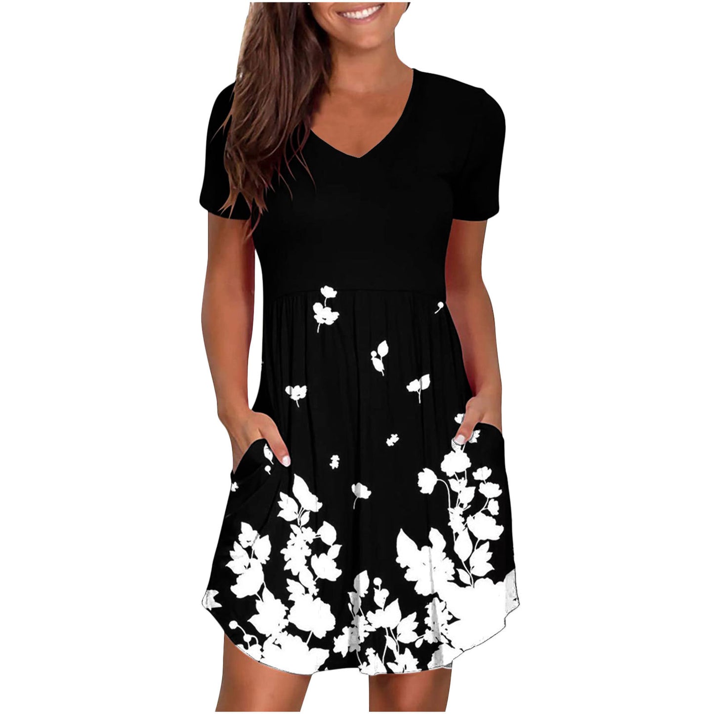 European and American women's V-neck printing fashionable and novel dress