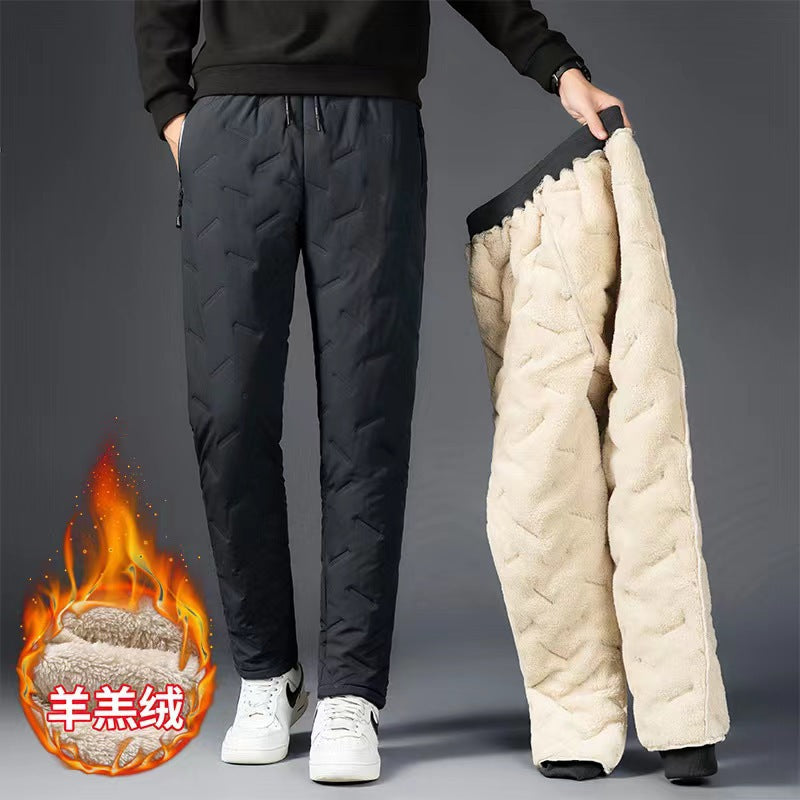 Men's Plush Thickened Pants Outdoor Warm Down Cotton Pants Sherpa Cashmere Large Size Men's Pants