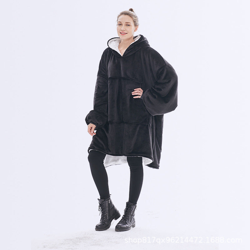 Cross-border new hooded lazy blanket pullover Flange lamb velvet  home casual wear pajamas