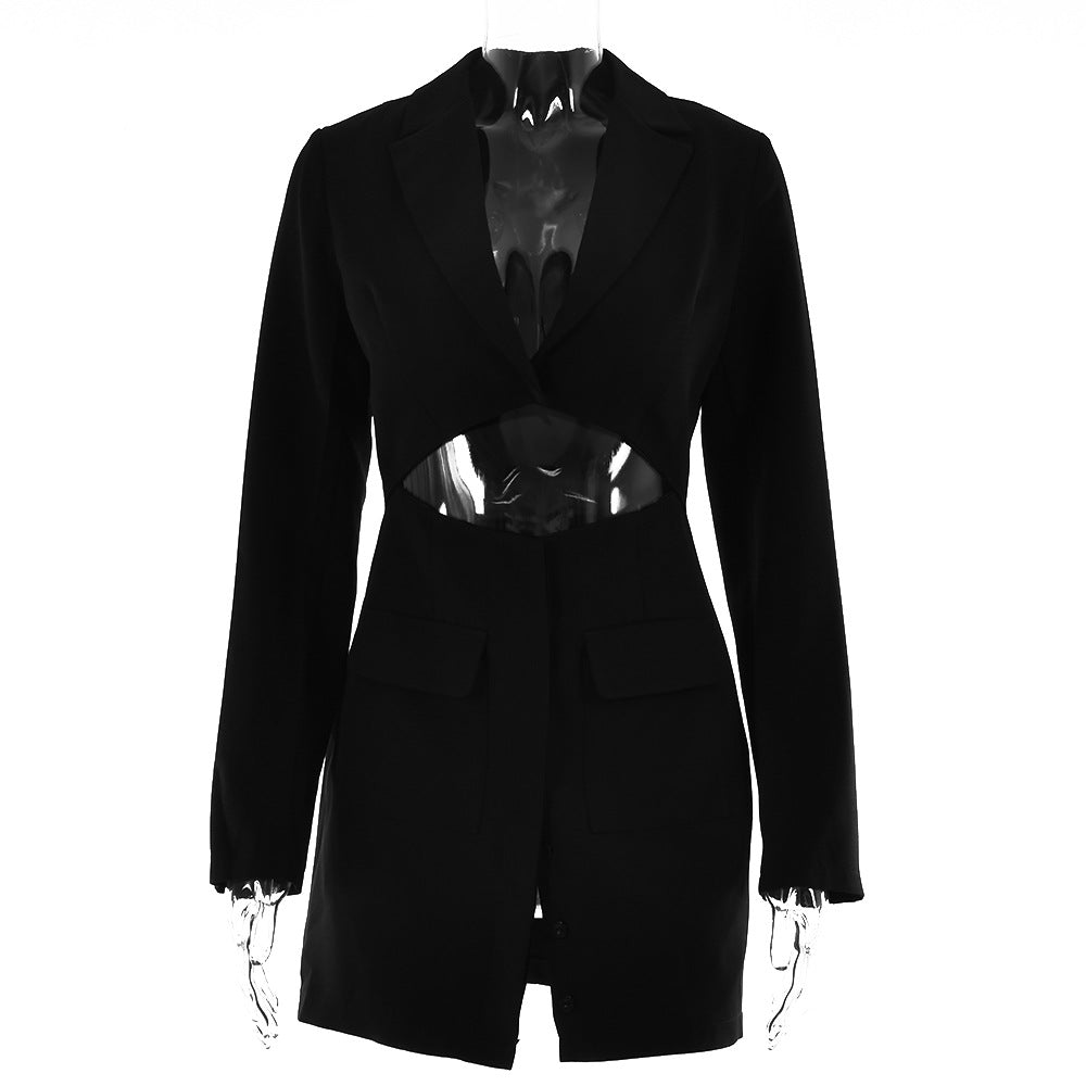 European and American sexy hot girl fake two-piece cardigan lapel long-sleeved suit short skirt