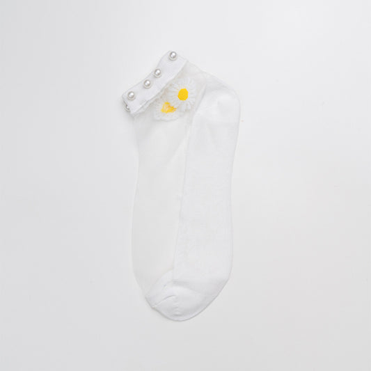 Pearl socks small daisy socks female socks thin shallow mouth crystal boat socks glass stockings