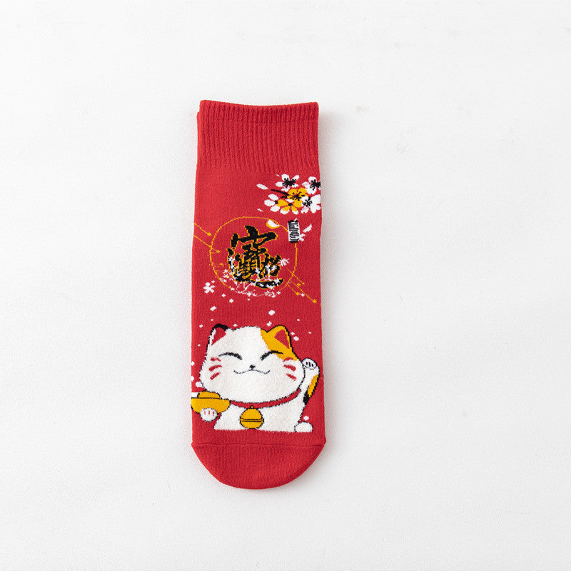 Mid-tube socks women's new thin section women's socks candy-colored cartoon smiling face piles of socks