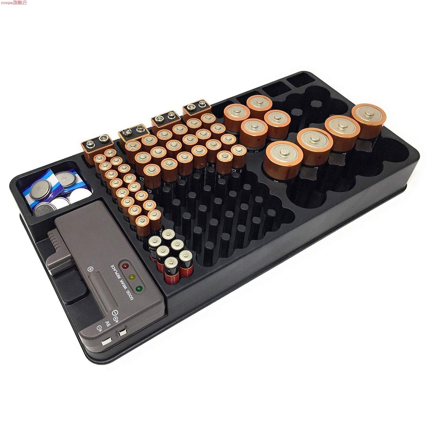 Battery Storage Organizer Holder with Tester-Battery Caddy