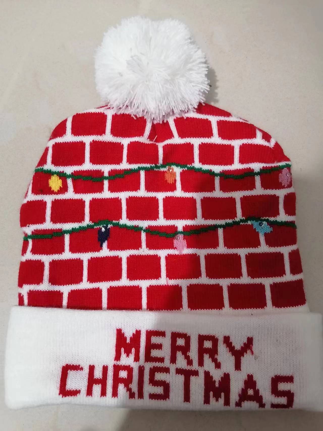 Christmas Decoration Luminous Christmas Hat Knitted LED Warm Adult Children Cartoon Printed Wool Hat