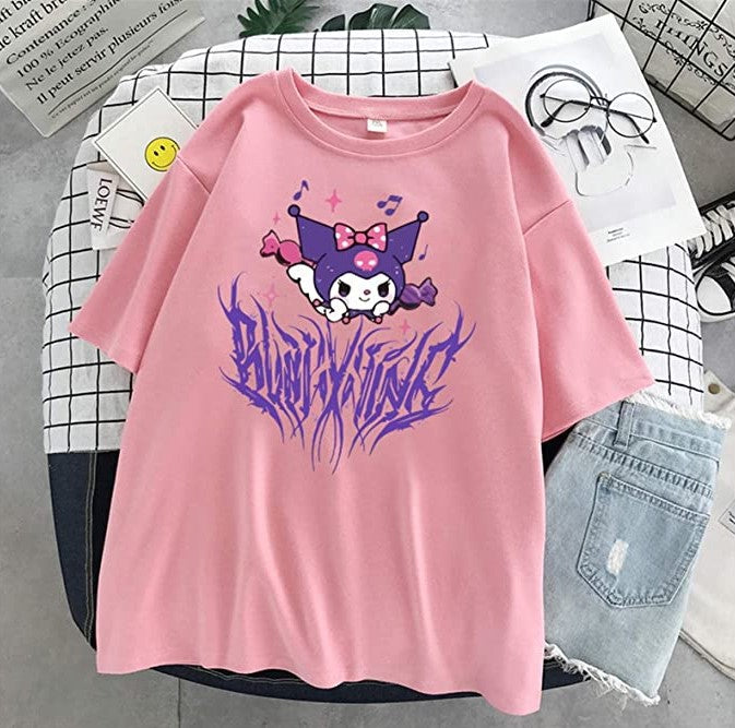 Harajuku cartoon gothic print short-sleeved T-shirt female summer street o neck sweet girl t-shirt