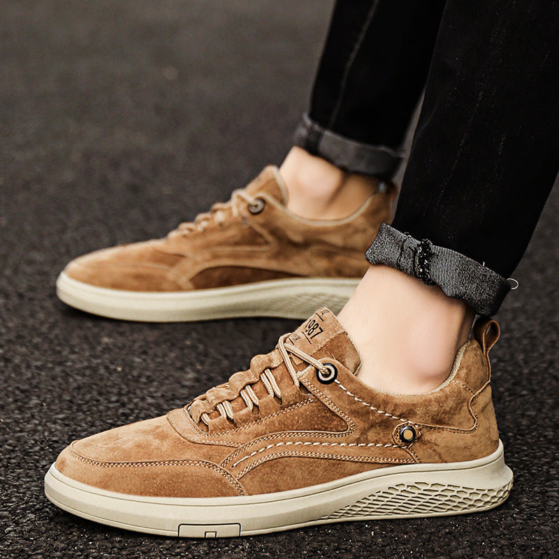 Korean Fashion soft leather trendy breathable nubuck leather fashion low-top sneakers