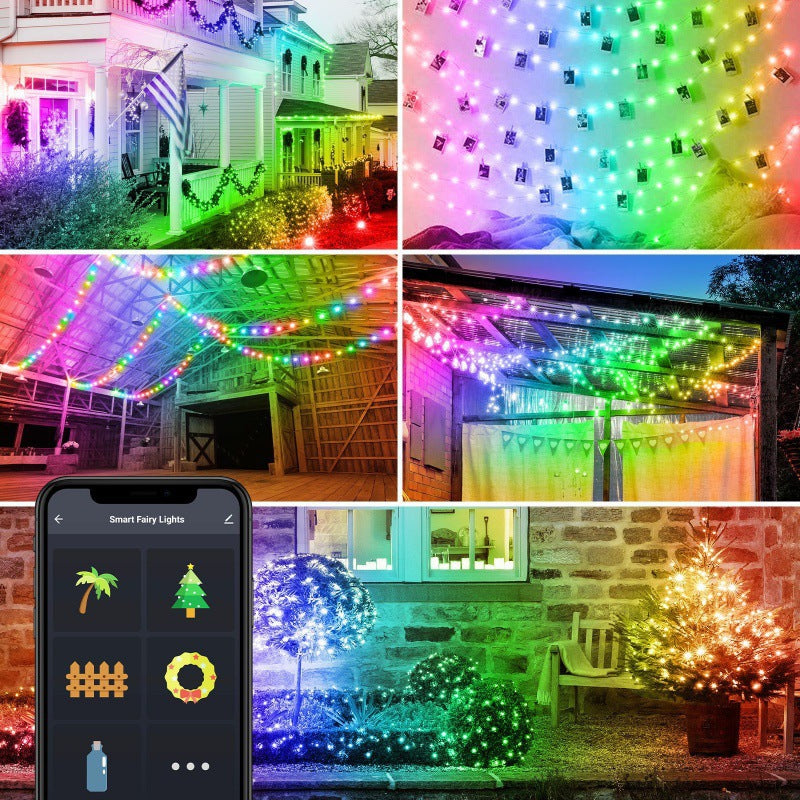 Cross-border new RGB Christmas decoration light TUYA smart LED outdoor light wifi bluetooth dual-mode point control ball string light