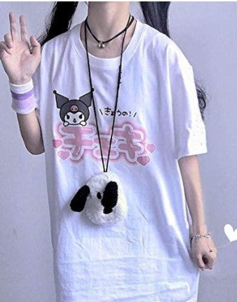 Harajuku cartoon gothic print short-sleeved T-shirt female summer street o neck sweet girl t-shirt