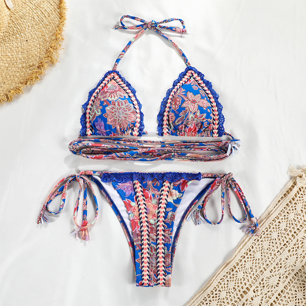 European and American sexy ribbon stitching lace bikini