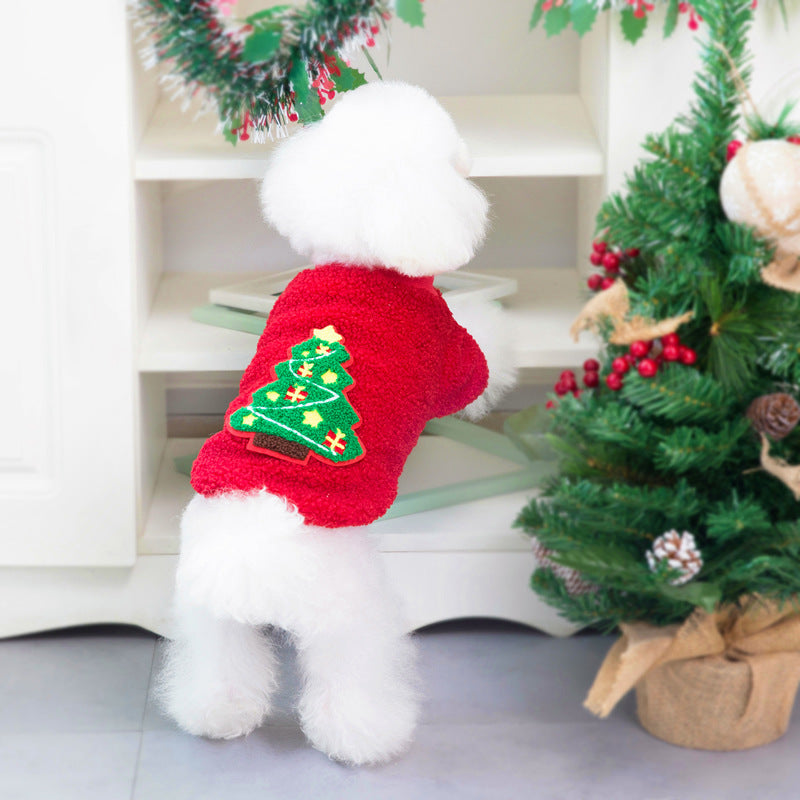 Dog clothes autumn and winter clothes pet clothes new teddy small dog pet clothes winter 21 Christmas tree fleece