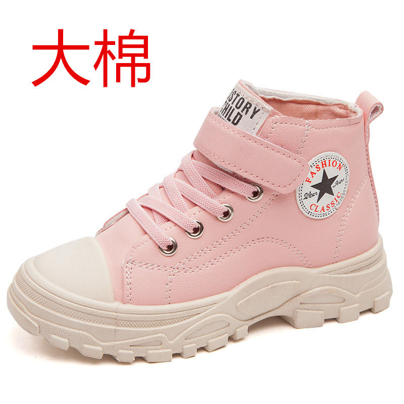 Leather small and medium children's Martin boots front lace up solid color British style children's shoes