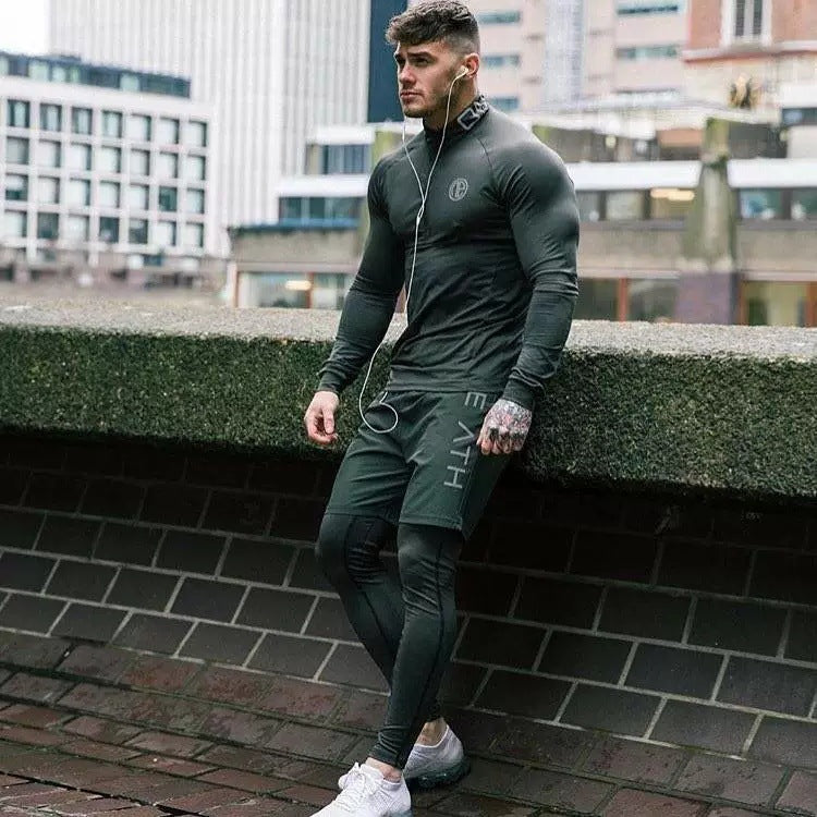 Muscular male fitness three-piece sports long-sleeved T-shirt