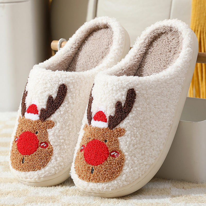 Popular Christmas Elk Cotton Slippers Women's Home Couples Cross-border Warm Home Home Plush