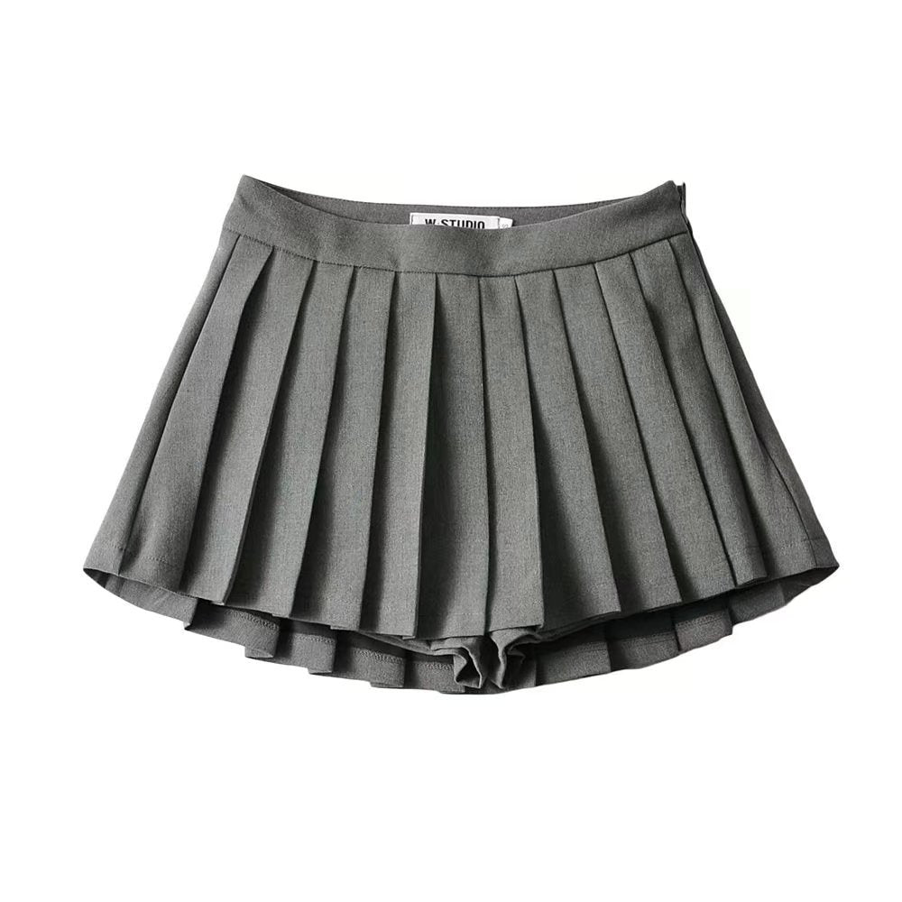 European and American style high-waisted front short back long anti-glare A-line pleated short skirt with lined umbrella skirt tennis skirt