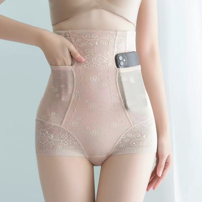 Europe and the United States new high waist lace pocket belly pants women's postpartum belly lift hip lift waist body sculpting body pants