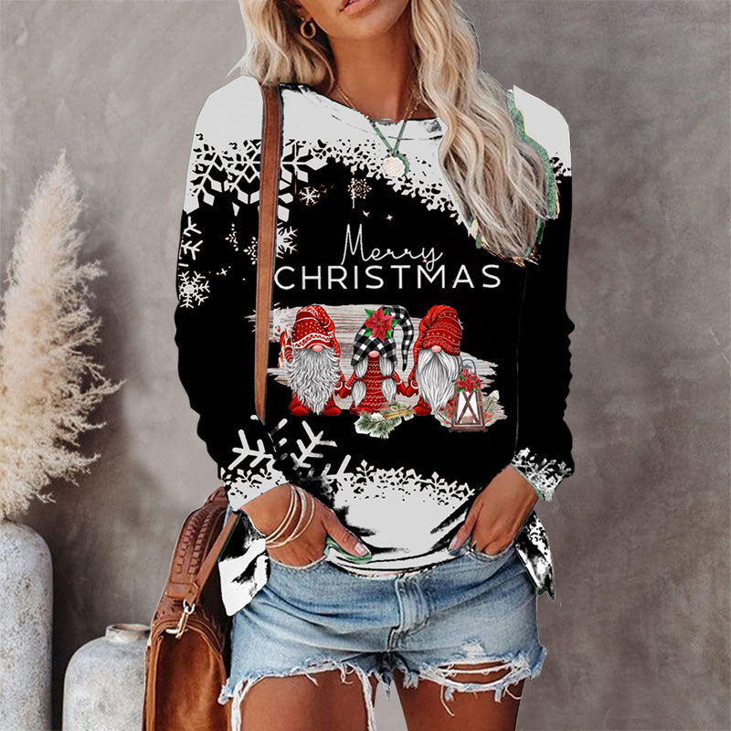 Cross-border European and American women's clothing 8-color round neck Christmas T-shirt printed long-sleeved top