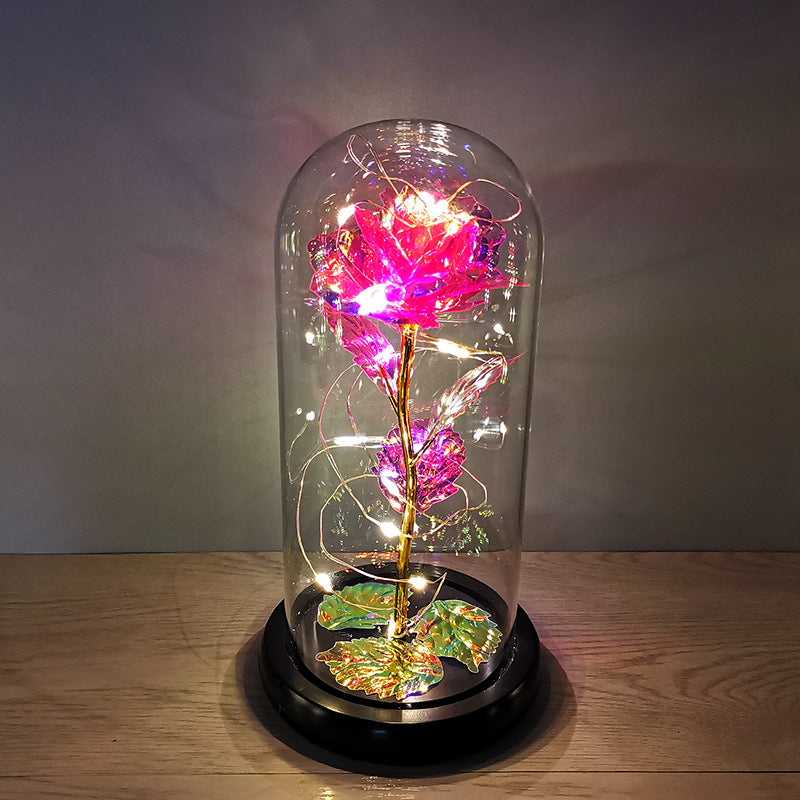 Rose flower glass cover gold foil flower with led light immortal flower Valentine's day Christmas ornaments