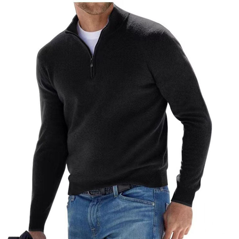 European and American long-sleeved V-neck cashmere zipper men's casual top polo shirt