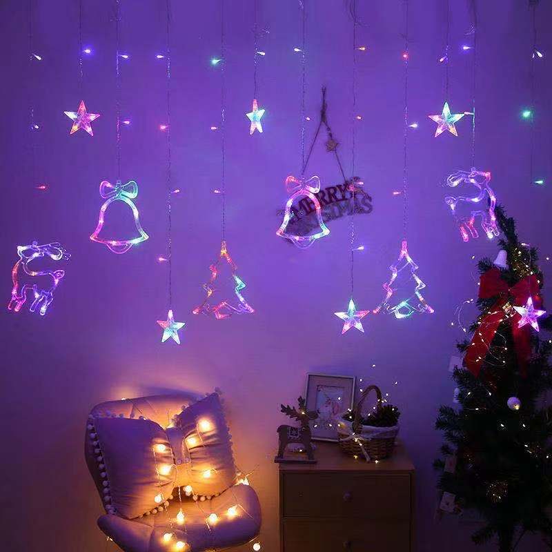 led christmas curtain lights christmas tree bells fawn set series star lights string window decoration lights