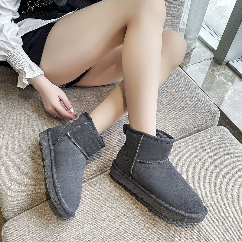 New round toe flat bottom plus velvet thickening short tube sleeve feet women's cotton shoes