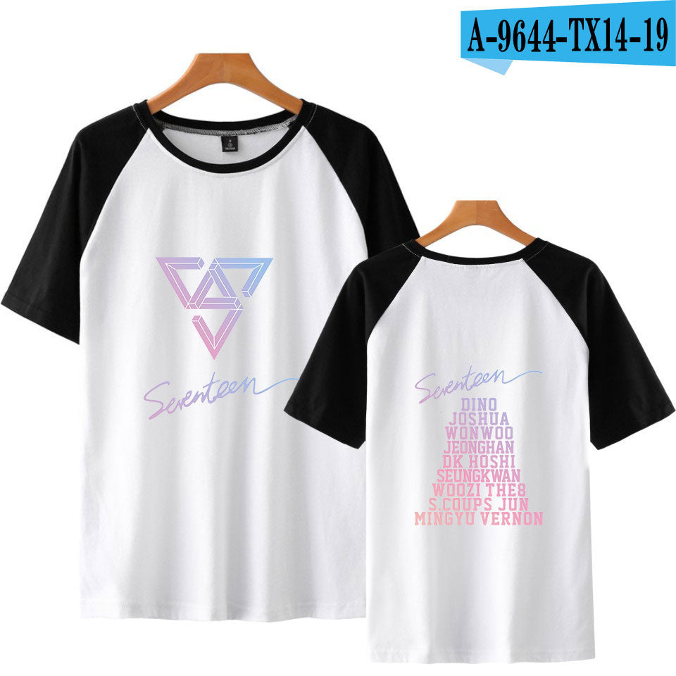 Korean group SEVENTEEN surrounding color-blocking short-sleeved T-shirt