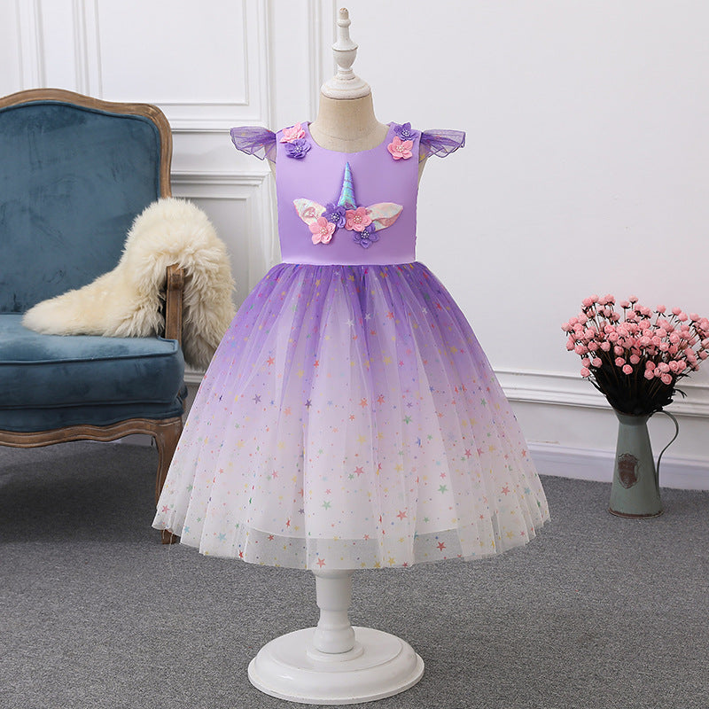 Children's clothing children's princess dress mesh unicorn Christmas dress