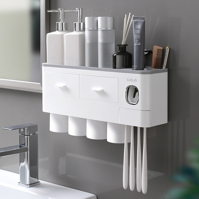 Toothbrush rack wall-type punch-free mouthwash cup brushing cup wall-mounted bathroom wall-mounted dental cylinder dental set