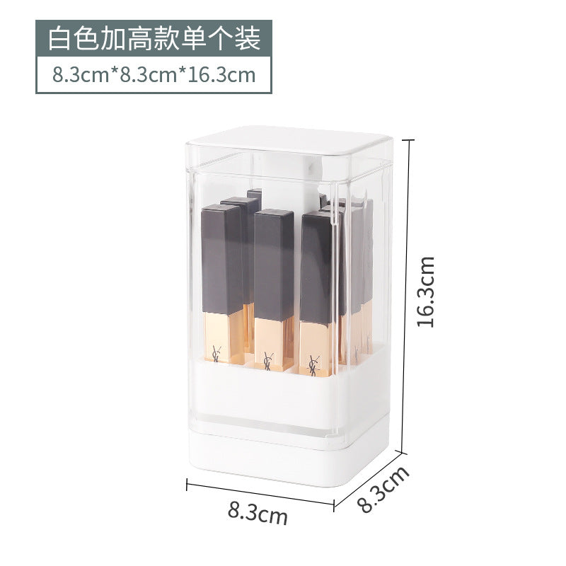 Desktop plastic transparent lipstick box Press-and-lift compartment lipstick holder Dust-proof belt cover lipstick storage box