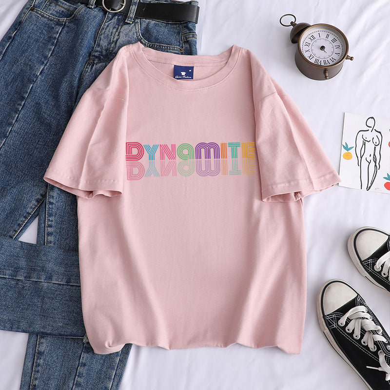 European and American new kpop youth group dynamite album gradient printing cotton T-shirt