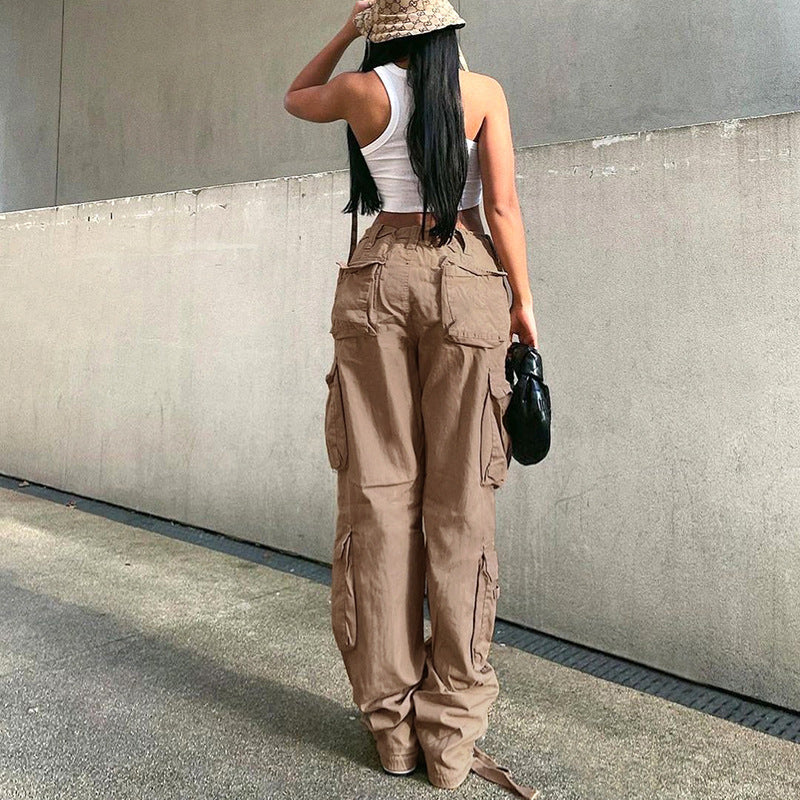 European and American women's tooling straight trousers high waist loose wide leg retro dad jeans