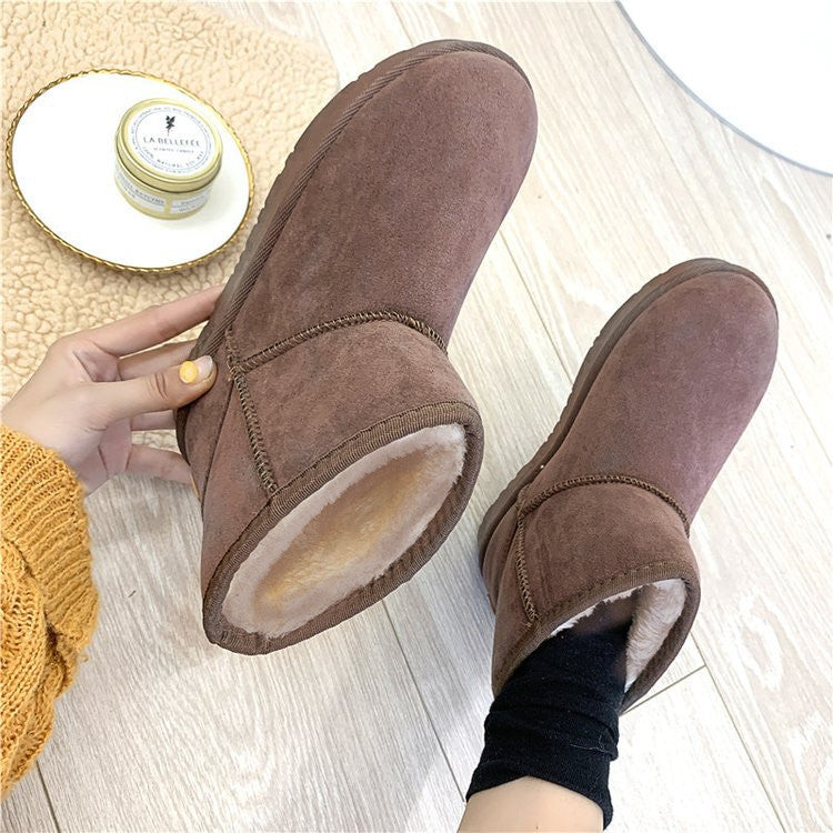 Flat-heeled short tube snow boots women's new flat-bottomed old thickening and velvet warm shoes