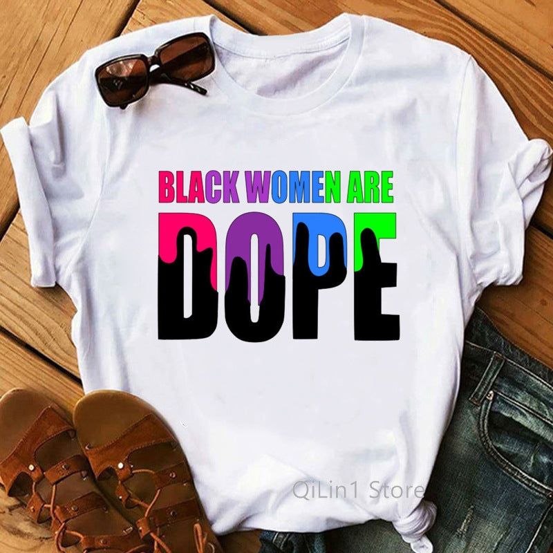 European and American Foreign Trade Feminism God Says You Are Black Girl Print Short Sleeve T-Shirt