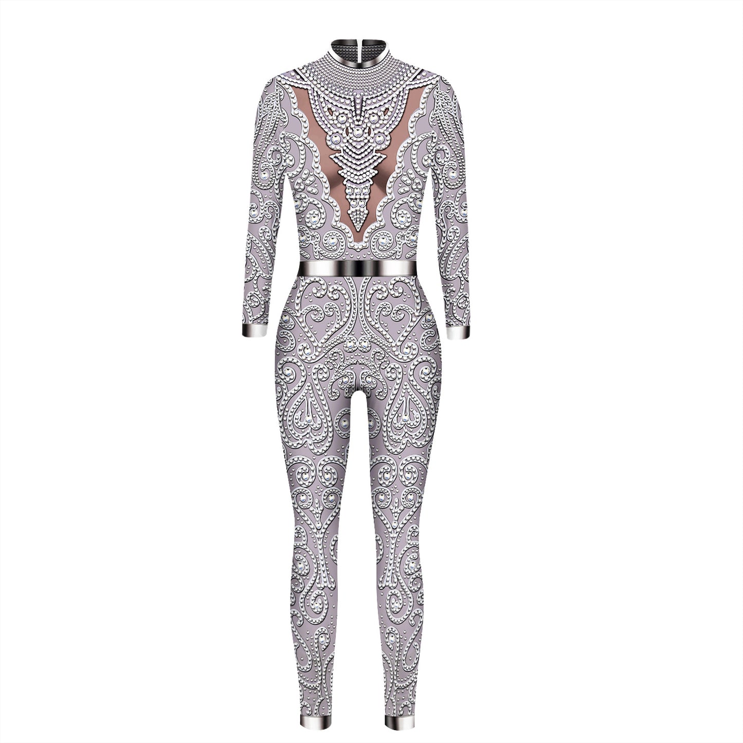 Skeleton 3D digital printing Halloween cosplay costumes women's tight-fitting long-sleeved jumpsuit