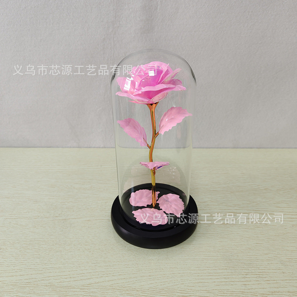 Gold foil rose glass cover luminous led night light simulation immortal flower Christmas Valentine's day gift decoration